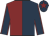 Dark blue & maroon halved, maroon seams on sleeves, maroon star on cap