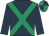 Dark blue body, emerald green cross belts, dark blue arms, emerald green cap, dark blue quartered cap