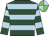 dark green, light blue hoops, dark green arms, light blue hooped, green cap, light blue quartered