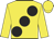 Yellow body, black large spots, yellow arms, yellow cap