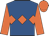 Royal blue, orange band of diamonds, sleeves and cap