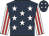 Dark blue, white stars, white and red striped sleeves