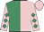 Emerald green and pink (halved), pink sleeves, emerald green diamonds, pink cap