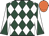 Dark green and white diamonds, white and dark green diabolo on sleeves, orange cap