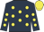 dark blue, yellow spots, yellow cap