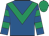 Royal blue, emerald green chevron, hooped sleeves, emerald green cap