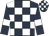 Dark blue and white check, dark blue sleeves, white armlets