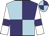 Light blue and purple (quartered), white sleeves, purple armlets