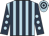 Light blue and dark blue stripes, dark blue sleeves, light blue spots, light blue and dark blue hooped cap