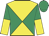 Yellow and emerald green diabolo, emerald green and yellow halved sleeves, emerald green cap