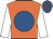 Orange, royal blue disc, white sleeves, royal blue cap, orange stars