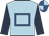 Light blue, royal blue hollow box, dark blue sleeves, royal blue and light blue quartered cap