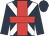 Dark blue, white cross sashes, red stripe, red hoop, dark blue sleeves