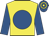 Yellow, royal blue disc and sleeves, royal blue and yellow hooped cap