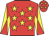Red, yellow stars, diabolo on sleeves, red cap, yellow stars