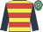 Yellow & red hoops, dark blue sleeves, emerald green & white hooped cap