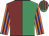 Emerald green & maroon halved, orange & purple striped sleeves, emerald green & maroon striped cap