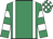 Emerald green, white braces, hooped sleeves, check cap