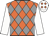 Orange & grey diamonds, white sleeves, white cap, orange diamonds