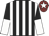 Black & white stripes, white & black halved sleeves, maroon cap, white star