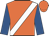 Orange, white sash, royal blue sleeves, orange cap
