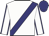 white, navy blue sash, navy blue seams on sleeves, navy blue cap