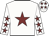 White, maroon star, maroon stars on sleeves, white cap, maroon stars
