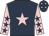 Dark blue, pink star, pink sleeves, dark blue stars, dark blue cap, pink stars