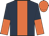 Dark blue, orange panel, orange & dark blue halved sleeves, orange cap