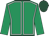 Emerald green, white seams, emerald green sleeves, dark green cap