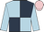 Dark blue & light blue quartered, light blue sleeves, pink cap