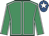 Emerald green, white seams, royal blue cap, white star