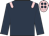 Dark blue, pink epaulettes, pink cap, dark blue spots