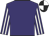Purple, white striped sleeves, black and white quartered cap