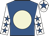 Royal blue, beige disc, white sleeves, royal blue stars, white cap, royal blue star