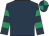 Dark blue, emerald green hooped sleeves, quartered cap