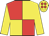 red and yellow quarters, yellow sleeves, red spots on yellow cap