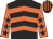 Black & orange chevrons, orange sleeves, black stars, black & orange striped cap