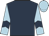 Dark blue body, light blue arms, dark blue chevron, light blue cap