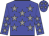 Blue body, grey stars, blue arms, grey stars, blue cap, grey stars