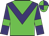 Green body, purple chevron, purple arms, green armlets, green cap, purple quartered
