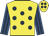 Yellow, dark blue spots, royal blue and dark blue striped sleeves