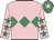 Pink, emerald green triple diamond, pink sleeves, emerald green stars, emerald green cap, pink star