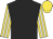 Black, gold and white striped sleeves, gold cap