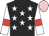 Black, white stars, white sleeves, red armlets, pink cap