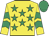 Yellow, emerald green stars, emerald green chevrons on sleeves, emerald green cap
