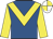 Royal blue, yellow chevron & sleeves, yellow & white quartered cap