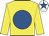 Yellow, royal blue disc, white cap, royal blue star