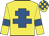 Yellow, royal blue cross of lorraine, royal blue armlet, check cap