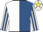 Royal blue & white halved, white & royal blue striped sleeves, white cap, yellow star